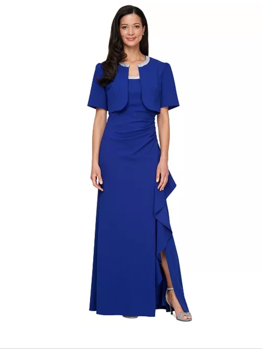 NWT Alex Evenings Royal Blue 2 Pc Beaded Jacket Gown Dress Size 14 MSRP $239